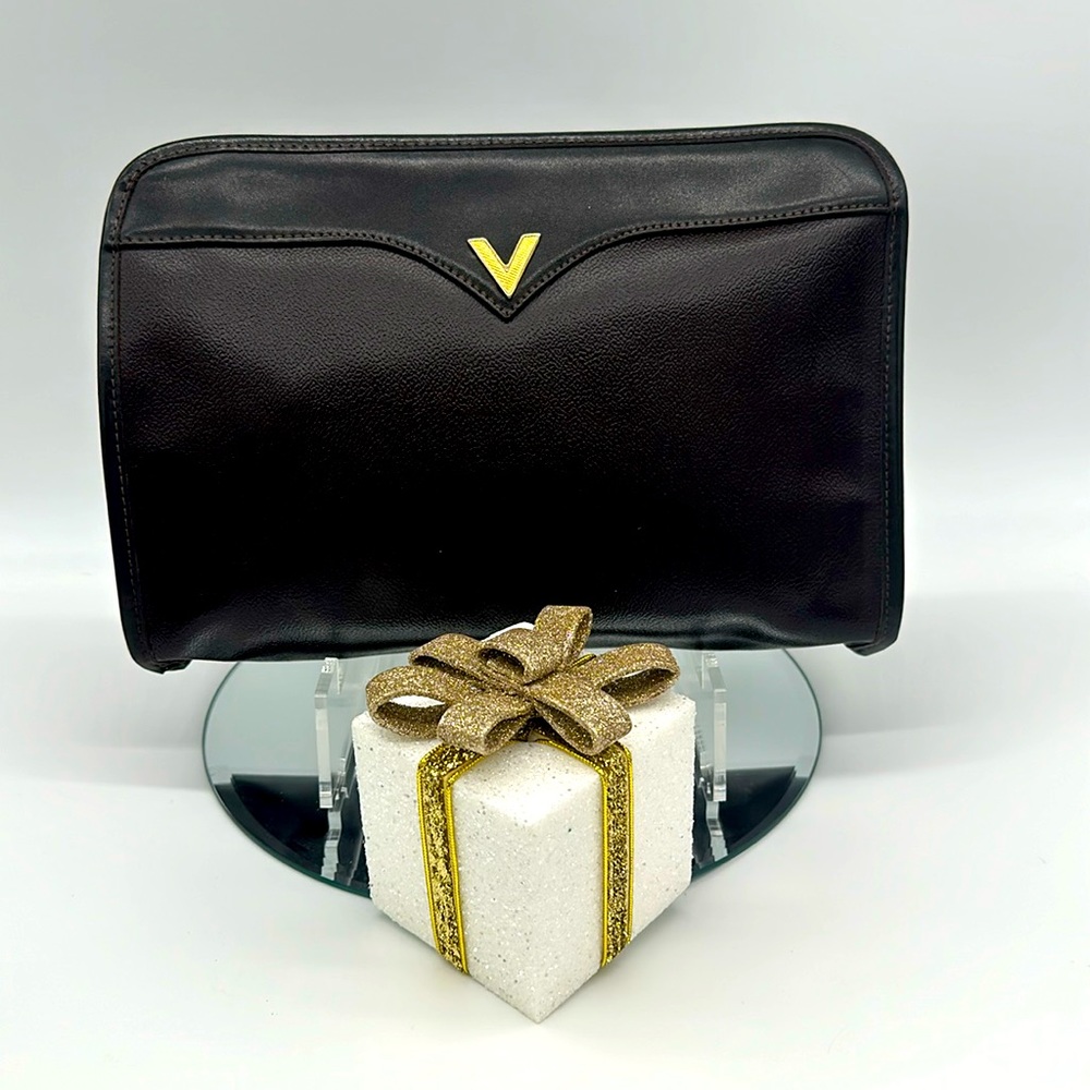 Vintage Mario Valentino Dark Brown Leather Clutch Portfolio Made in Italy